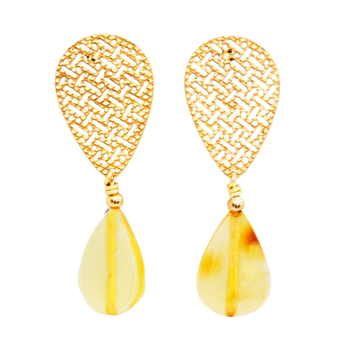 ARETES DE FILIGRANA CON GOTA DE AMBAR 