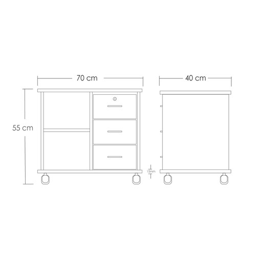 Ilios Innova Gabinete de Almacenamiento, archivero móvil con cajón de Cerradura Soporte para Impresora y estantes Mueble para oficina.