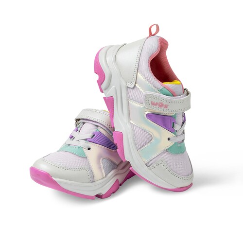 Wos Tenis urbano para niña blanco multicolor agujeta elastica, Cod. 109475-1