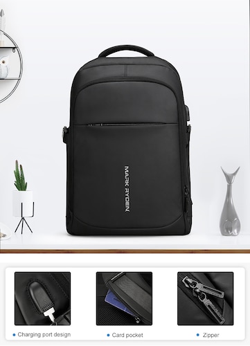  Mochila Negra Mark Ryden. Para negocios/escuela. Correas acolchadas. Repelente al agua. Espacio para laptop de 15.6  tableta de 9.7 Modelo 9191