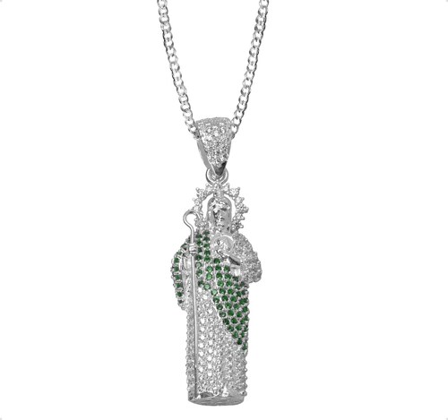 San Judas Manto Dije  VAROURO Y Cadena Cubana Plata Ley 925