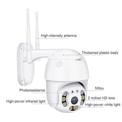Cámara De Seguridad Wifi N8-200w Luz Led Ip Resiste Lluvia Para Exteriores Con Movimiento 360'' Ns Tech