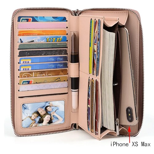 Cartera Uto Con 18 Bolsillos Y Brazalete Para Mujer Rosa.
