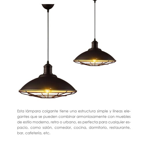 Lampara De Techo Colgante Tipo Jaula Industrial de metal