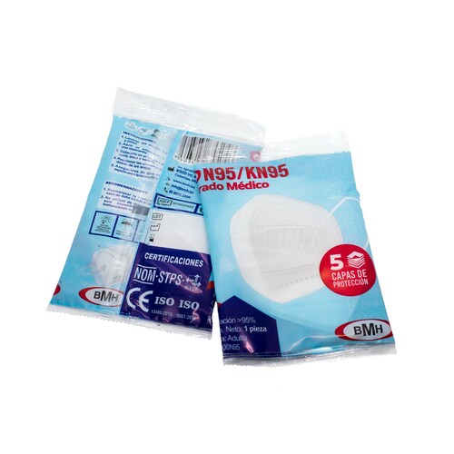 Cubrebocas KN95 / N95 Grado Médico Certificado 5 Capas de Protección Color Celeste 100pz