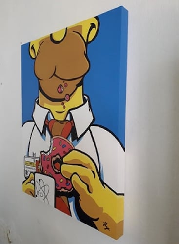 Cuadro decorativo pintado a mano Galería Oneris HOMERO SIMPSON ROSQUILLA 100x80