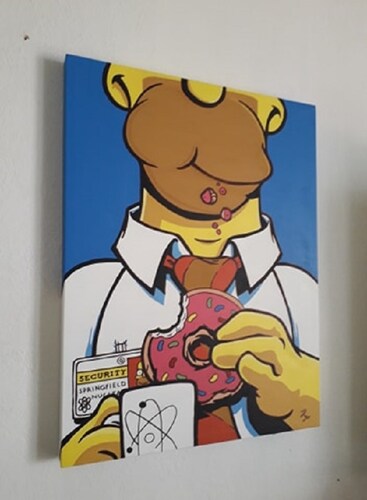 Cuadro decorativo pintado a mano Galería Oneris HOMERO SIMPSON ROSQUILLA 100x80