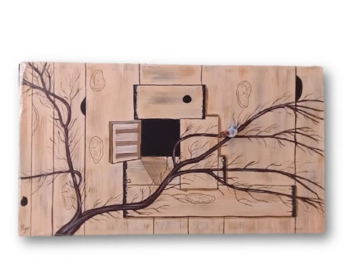 Cuadro decorativo pintado a mano Galería Oneris VENTANA MADERA VINTAGE 90x50