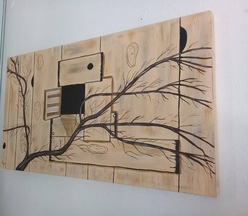 Cuadro decorativo pintado a mano Galería Oneris VENTANA MADERA VINTAGE 90x50