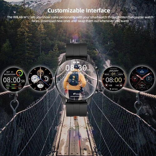 SmartWatch Reloj Inteligente W12 IMILAB para Hombre y Mujer, Resistente al agua IP68, Con Control de Ritmo Cardíaco.