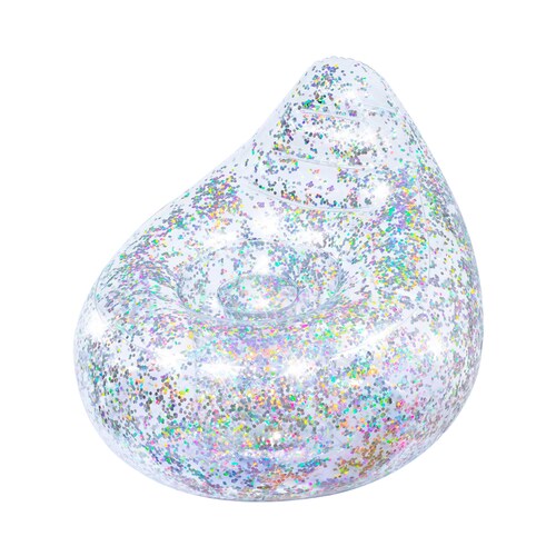 Sillón Puff Sofá Inflable Infantil Glitter Dream Plata Transparente