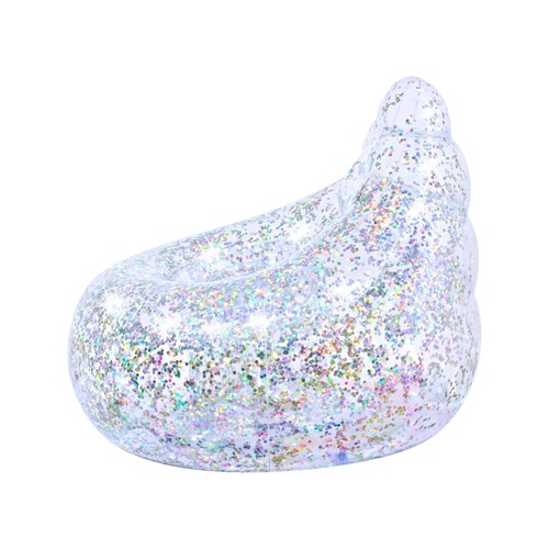 Sillón Puff Sofá Inflable Infantil Glitter Dream Plata Transparente