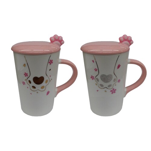 Juego De Tazas ceramica Importación Pata Gato 2 Piezas