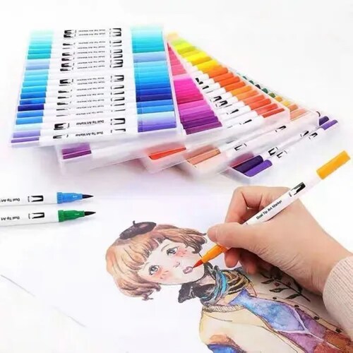 Marcadores Doble Punta Pincel Plumones Dibujo De 100 Colores