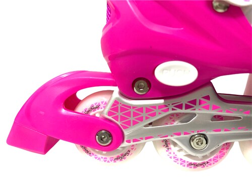 Combo Pro de patines, con casco, protecciónes, y mochila de regalo, color blanco con rosa CH ajustable de la talla 19 a 21