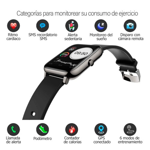 Smartwatch Pulsera Inteligente, Reloj Inteligente Deportivo, Pantalla  Táctil Impermeable Color Negro