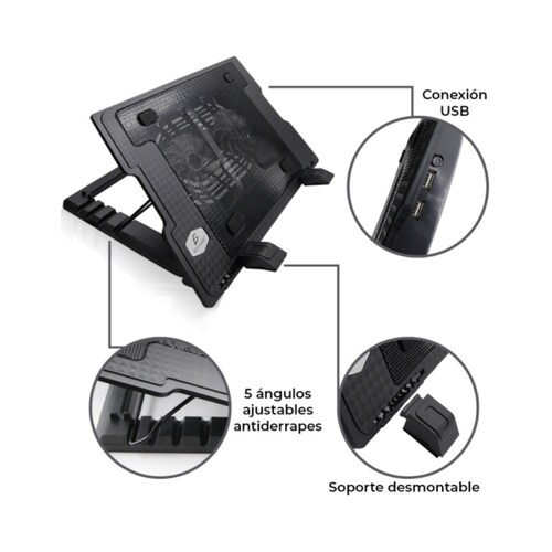 Base Enfriadora 2 Ventiladores Para Lap Top 5 Posiciones Ele-Gate CLR.26 color negro