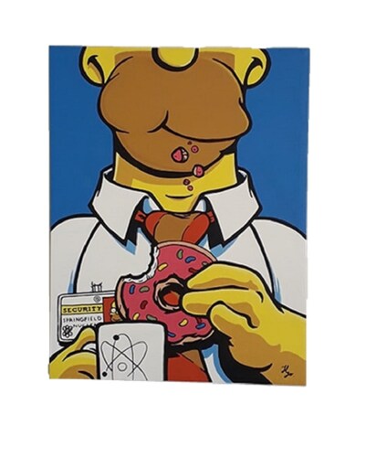 Cuadro decorativo pintado a mano Galería Oneris HOMERO SIMPSON ROSQUILLA 100x80