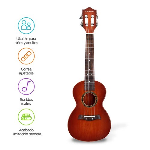 Ukulele para Adultos y Niños de 24.5 pulg. con Correa Ajustable Redlemon