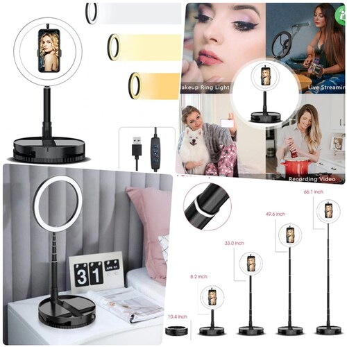  MAI ANILLO AJUSTABLE ARO LUZ 10 pulgadas PORTA CELULAR 170 cm AJUSTABLE 