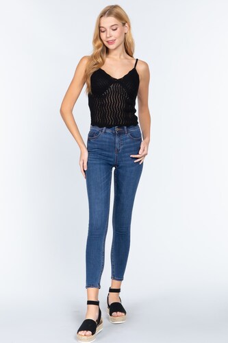 Blusa Top Tejido Con Tirantes Ganchillo Crochet Negro Active USA Talla Grande