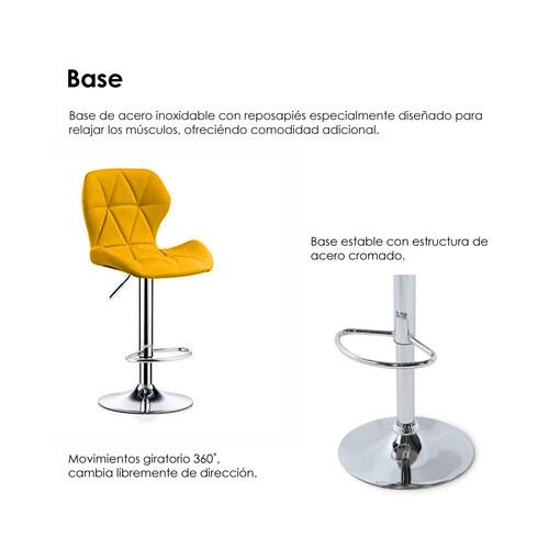 Silla de Barra Acolchada con Respaldo geometrico, Taburete Giratorio Ajustable con reposapiés, Silla Alta (Amarillo)