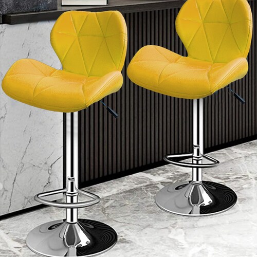 Silla de Barra Acolchada con Respaldo geometrico, Taburete Giratorio Ajustable con reposapiés, Silla Alta (Amarillo)