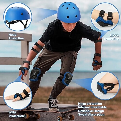 Casco Protección Kit Niños Bicicleta 3-13 años Azul 