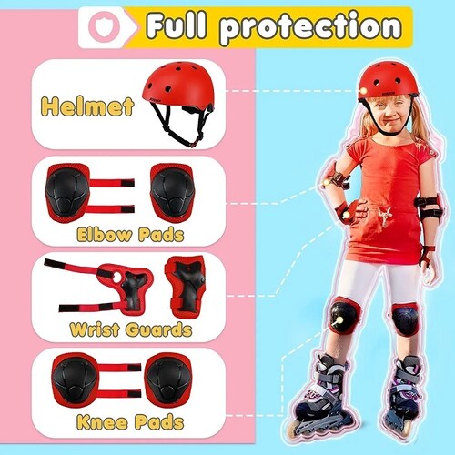 Casco Protección Kit Niños Bicicleta 3-13 años Rojo