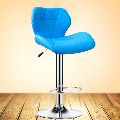 Paquete de 4 Sillas de Barra Acolchada con Respaldo geometrico, Taburete Giratorio Ajustable con reposapiés, Silla Alta (Azul)