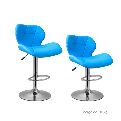 Paquete de 4 Sillas de Barra Acolchada con Respaldo geometrico, Taburete Giratorio Ajustable con reposapiés, Silla Alta (Azul)