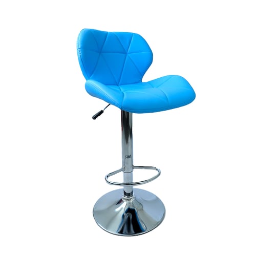 Paquete de 4 Sillas de Barra Acolchada con Respaldo geometrico, Taburete Giratorio Ajustable con reposapiés, Silla Alta (Azul)