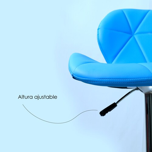 Paquete de 4 Sillas de Barra Acolchada con Respaldo geometrico, Taburete Giratorio Ajustable con reposapiés, Silla Alta (Azul)