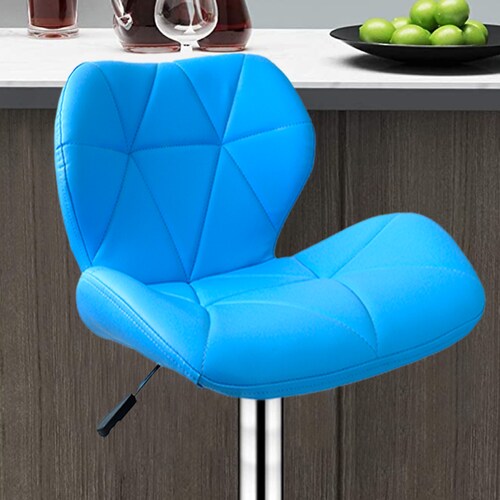 Paquete de 4 Sillas de Barra Acolchada con Respaldo geometrico, Taburete Giratorio Ajustable con reposapiés, Silla Alta (Azul)