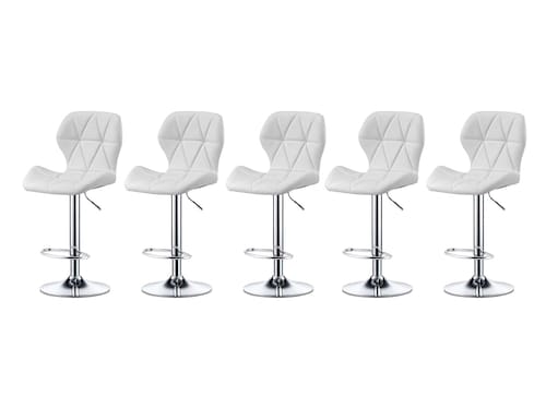Paquete de 5 Sillas de Barra Acolchada con Respaldo geometrico, Taburete Giratorio Ajustable con reposapiés, Silla Alta (Blanco)