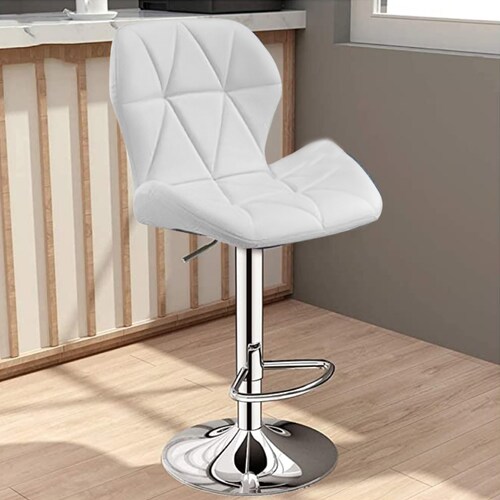Paquete de 5 Sillas de Barra Acolchada con Respaldo geometrico, Taburete Giratorio Ajustable con reposapiés, Silla Alta (Blanco)
