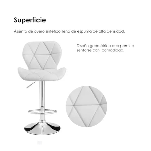 Paquete de 5 Sillas de Barra Acolchada con Respaldo geometrico, Taburete Giratorio Ajustable con reposapiés, Silla Alta (Blanco)