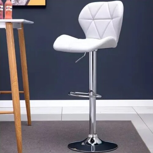Paquete de 5 Sillas de Barra Acolchada con Respaldo geometrico, Taburete Giratorio Ajustable con reposapiés, Silla Alta (Blanco)