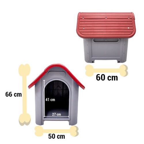 Casa Para Perro Rojo Con Puerta Metálica Raza Chico Mediano De Plástico Exterior 66 x 50