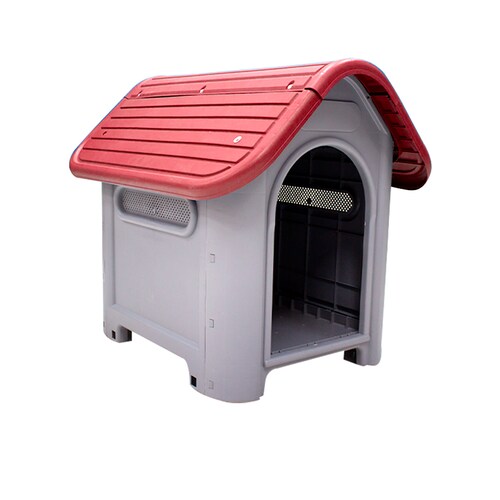 Casa Para Perro Rojo Con Puerta Metálica Raza Chico Mediano De Plástico Exterior 66 x 50