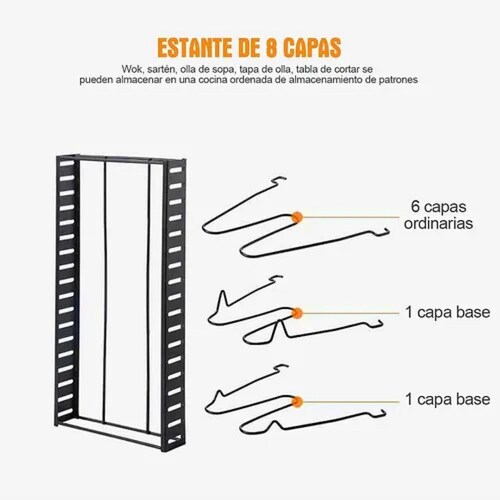 8 Estante Organizador Para Ollas Y Sartenes Ajustable Cocina