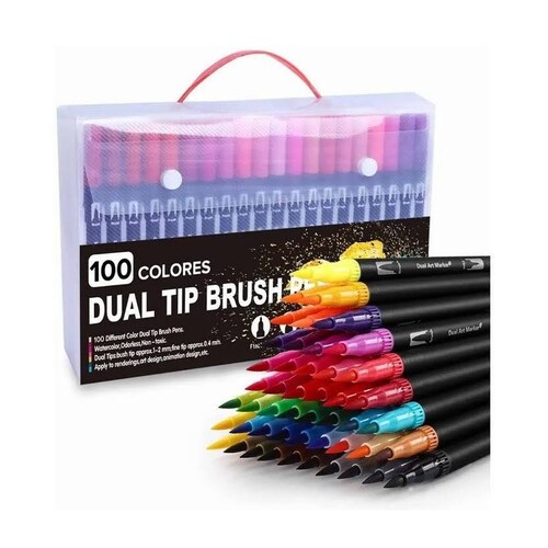 Marcadores Doble Punta Pincel Plumones Dibujo De 100 Colores