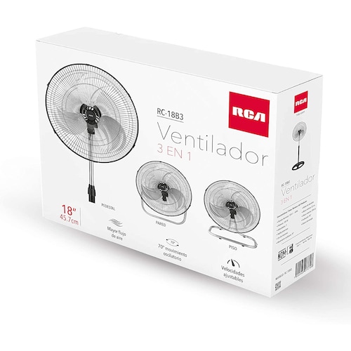 Ventilador 3en1 Pedestal, piso y Pared RCA RC-18B3 18pulgadas