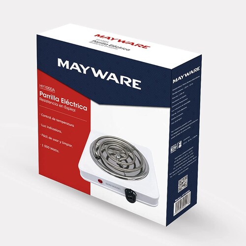 Parrilla Eléctrica MAYWARE HY1000A Blanca 1000W control temperatura