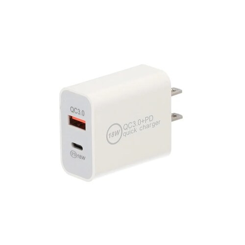 Cargador de Carga Rápida 18w con Cable Tipo C- C color Blanco