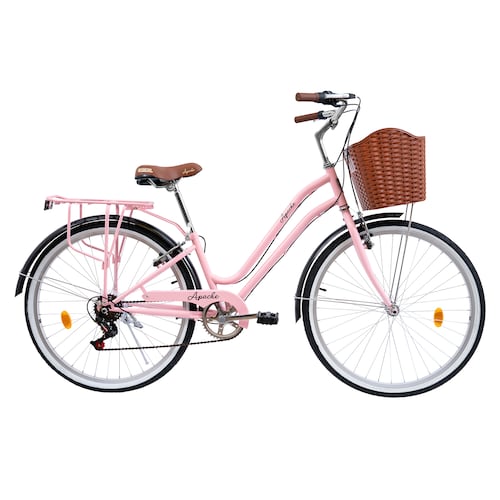 Bicicleta Apache Glam  R26 6 Velocidades Vintage Con Canastilla Asiento De Gel Rosa