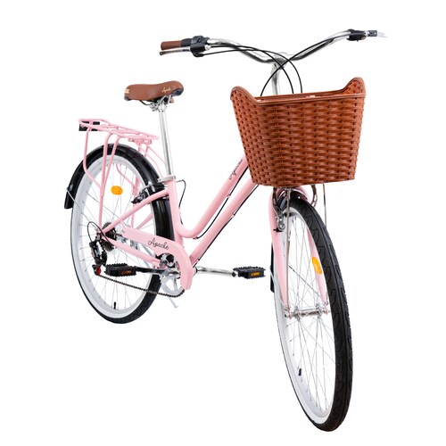 Bicicleta Apache Glam  R26 6 Velocidades Vintage Con Canastilla Asiento De Gel Rosa