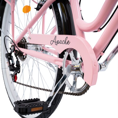 Bicicleta Apache Glam  R26 6 Velocidades Vintage Con Canastilla Asiento De Gel Rosa