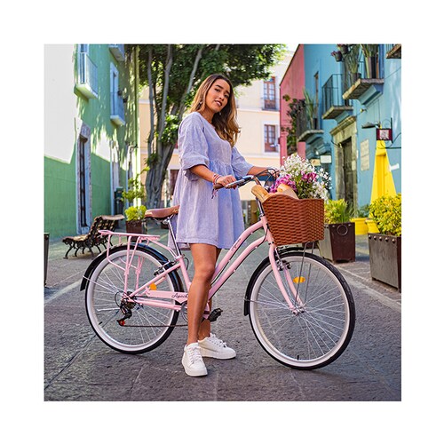 Bicicleta Apache Glam  R26 6 Velocidades Vintage Con Canastilla Asiento De Gel Rosa