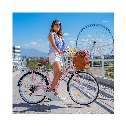 Bicicleta Apache Glam  R26 6 Velocidades Vintage Con Canastilla Asiento De Gel Rosa